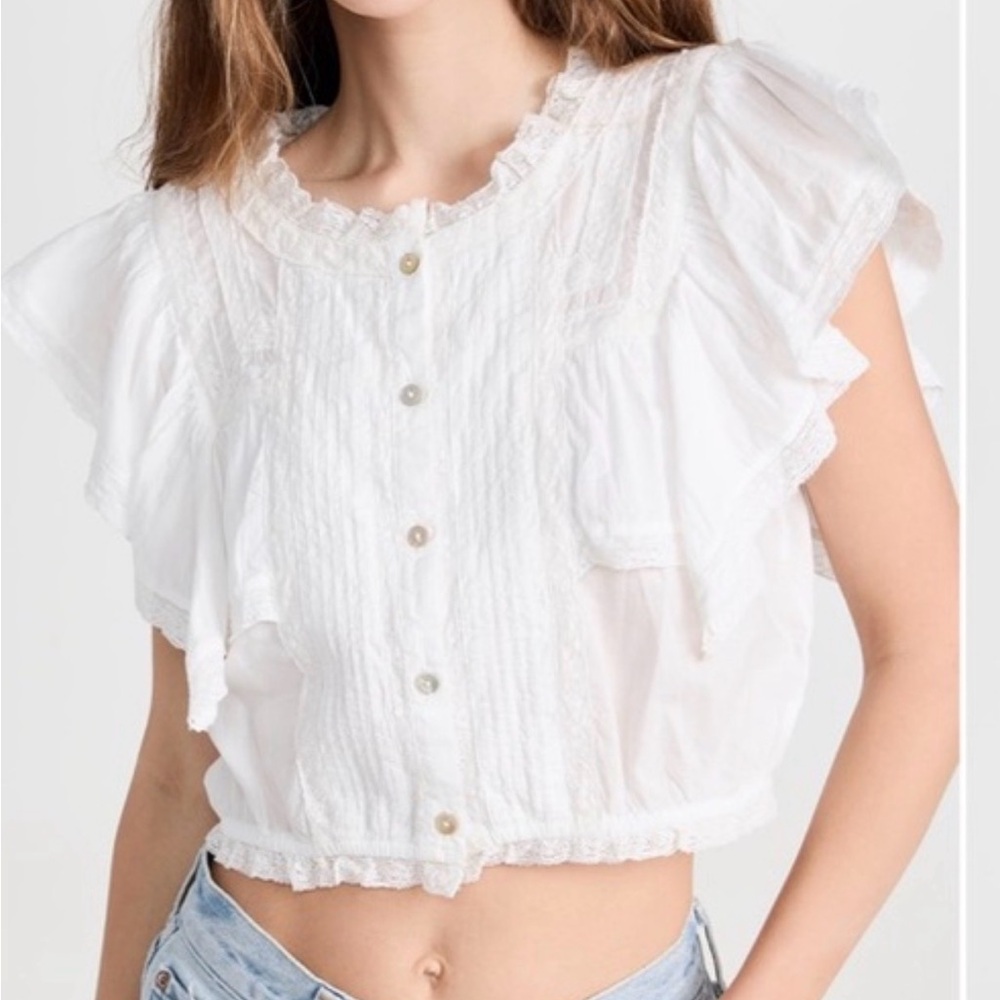 LoveShackFancy White Ruffled crop Blouse size XS
